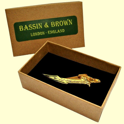Bassin and Brown Sabre Sword Metal Bar Tie  Clip - Gold