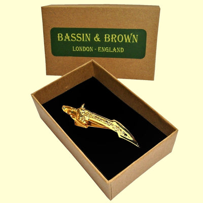 Bassin and Brown Sabre Sword Metal Bar Tie  Clip - Gold