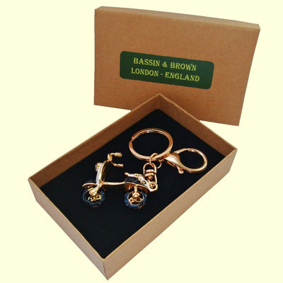 Bassin and Brown Scooter Keyring - Black, White and Gold