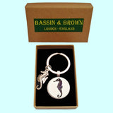 Bassin and Brown Seahorse Keyring - White and Black