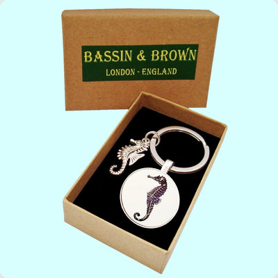 Bassin and Brown Seahorse Keyring - White and Black