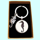 Bassin and Brown Seahorse Keyring - White and Black