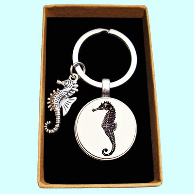 Bassin and Brown Seahorse Keyring - White and Black