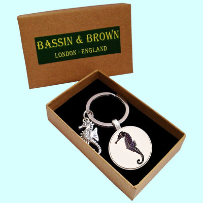 Bassin and Brown Seahorse Keyring - White and Black