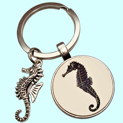 Bassin and Brown Seahorse Keyring - White and Black