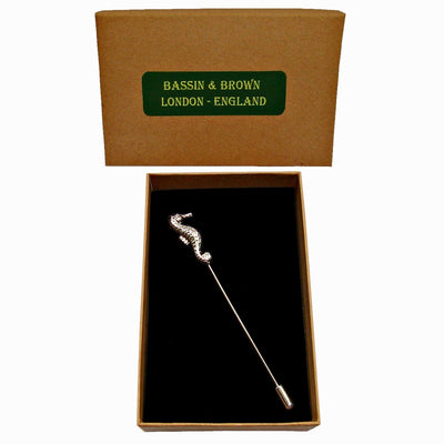 Bassin and Brown Seahorse Jacket Lapel Pin - Silver