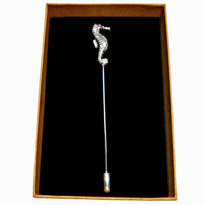 Bassin and Brown Seahorse Jacket Lapel Pin - Silver