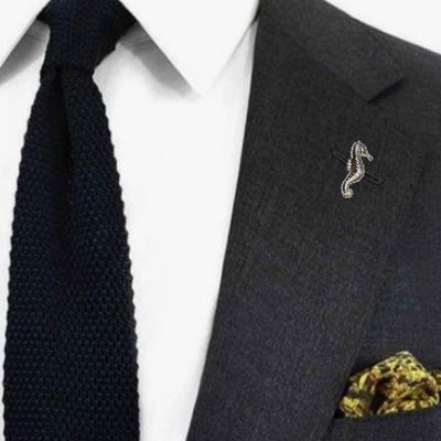 Bassin and Brown Seahorse Jacket Lapel Pin - Silver