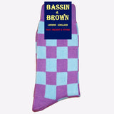 Bassin and Brown Small Check Cotton Socks - Lilac and Blue
