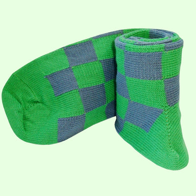 Bassin and Brown Small Check Cotton Socks - Green and Smoke Blue