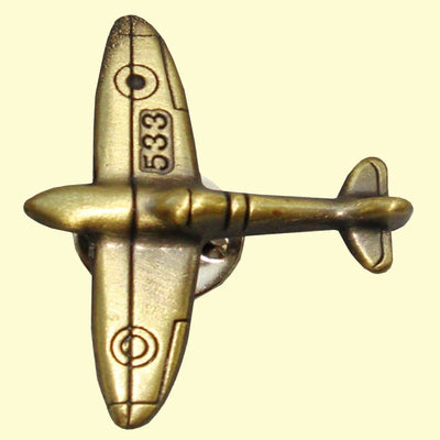 Bassin and Brown Spitfire Airplane Lapel Pin - Antique Bronze