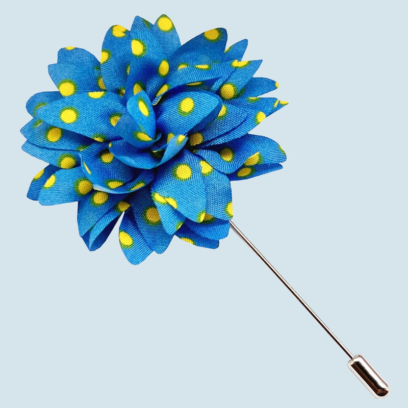 Bassin And Brown Spotted Flower Jacket Lapel Pin - Blue and Yellow