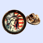Bassin and Brown Statue of Liberty USA Flag Lapel Pin - Red, White and Blue