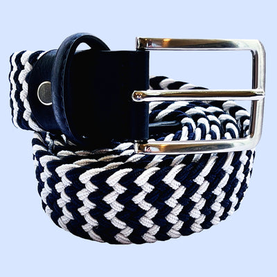 Bassin and Brown Stripe Elasticated Woven Belt - Dark Navy and White