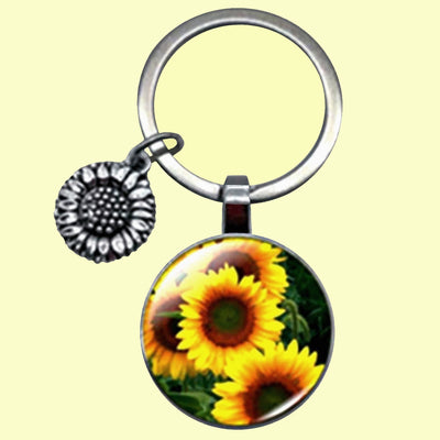 Bassin and Brown Sunflower Keyring - Yellow, Green and Brown