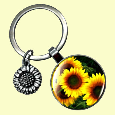 Bassin and Brown Sunflower Keyring - Yellow, Green and Brown