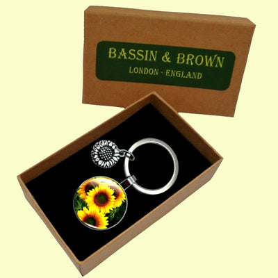 Bassin and Brown Sunflower Keyring - Yellow, Green and Brown