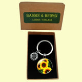 Bassin and Brown Sunflower Keyring - Yellow, Green and Brown