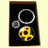 Bassin and Brown Sunflower Keyring - Yellow, Green and Brown