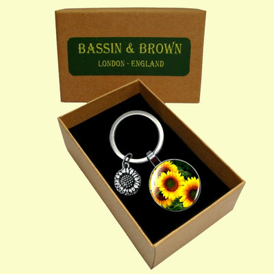 Bassin and Brown Sunflower Keyring - Yellow, Green and Brown