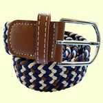 Bassin and Brown Triple Stripe Woven Elasticated  Belt - Beige Brown and Navy