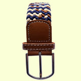 Bassin and Brown Triple Stripe Woven Elasticated  Belt - Beige Brown and Navy