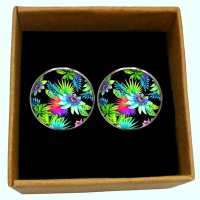 Bassin and Brown Tropical Plants Cufflinks - Black, Green and Blue