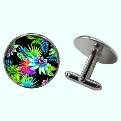 Bassin and Brown Tropical Plants Cufflinks - Black, Green and Blue