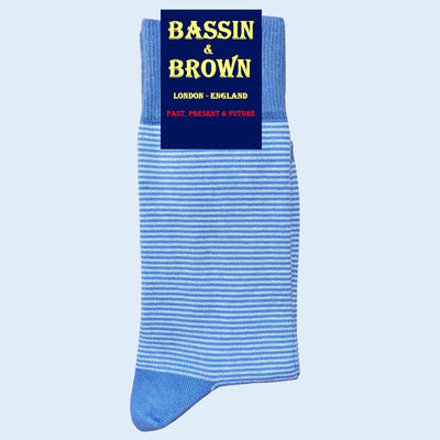 Bassin And Brown Thin Stripe Cotton Socks - Light Blue and White
