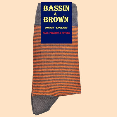 Bassin And Brown Thin Stripe Cotton Socks - Grey and Orange