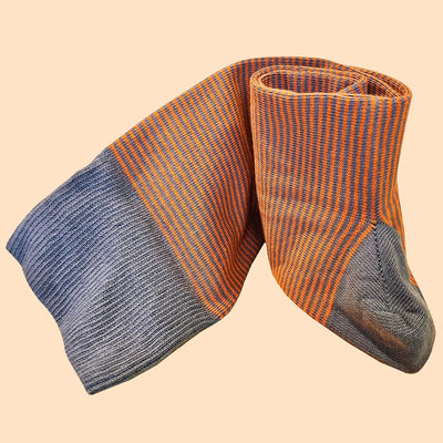 Bassin And Brown Thin Stripe Cotton Socks - Orange and Grey