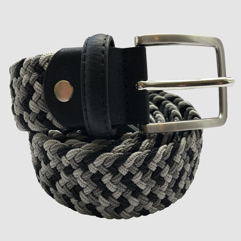 Bassin and Brown Three Colour Stripe Woven Belt - Black, Medium and Light Grey