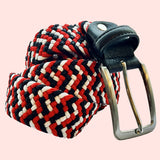Bassin And Brown Calstock Triple Stripe Woven Elasticated Belt - Red, White and Black
