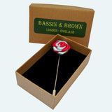 Bassin and Brown Two Colour Rose Jacket Lapel Pin - Red and Blue