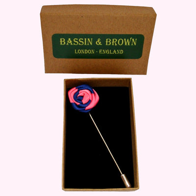 Bassin and Brown Two Colour Rose Navy and Pink Jacket Lapel Pin