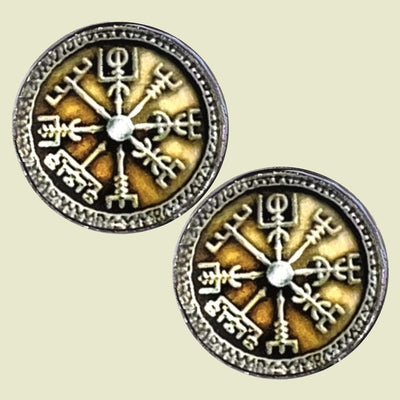 Bassin And Brown Viking Norse Symbol Cufflinks - Green And Antique Silver