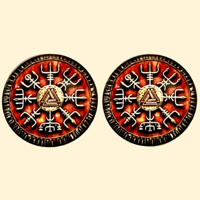 Bassin and Brown Viking  Symbol Cufflinks - Burnt Orange and Antique Silver