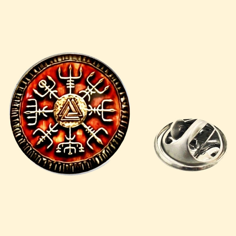 Bassin and Brown Viking Norse Symbol Lapel Pin - Burnt Orange and Antique Silver