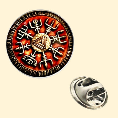 Bassin and Brown Viking Norse Symbol Lapel Pin - Burnt Orange and Antique Silver