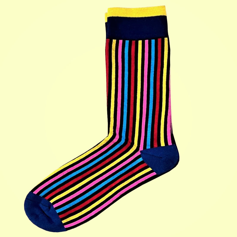 Bassin And Brown Vertical Stripe Multi Colour Socks - Navy, Blue, Yellow, Red, Pink and Electric Blue
