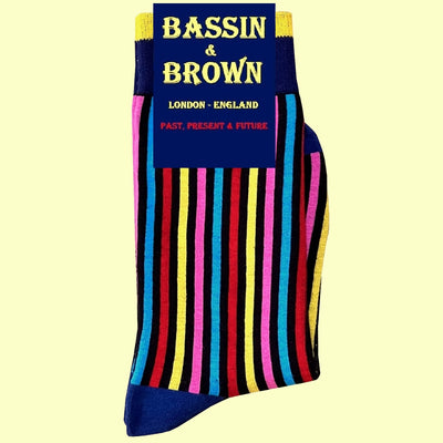 Bassin And Brown Vertical Stripe Multi Colour Socks - Navy, Blue, Yellow, Red, Pink and Electric Blue