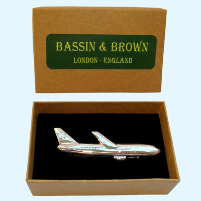 Bassin and Brown Airplane Tie Bar - Silver