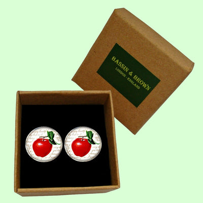 Bassin and Brown Apple Fruit Cufflinks - Red, White and Green