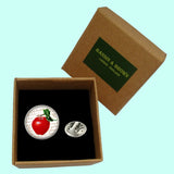 Bassin and Brown Apple Fruit Jacket Lapel Pin - Red and White