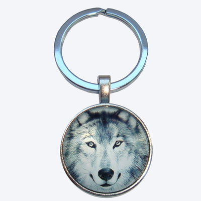 Bassin and Brown Arctic Wolf Keyring - Grey and White