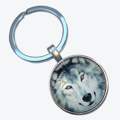 Bassin and Brown Arctic Wolf Keyring - Grey and White