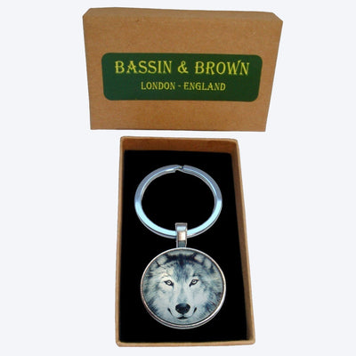 Bassin and Brown Arctic Wolf Keyring - Grey and White
