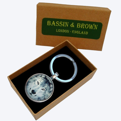Bassin and Brown Arctic Wolf Keyring - Grey and White