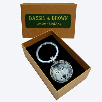 Bassin and Brown Arctic Wolf Keyring - Grey and White