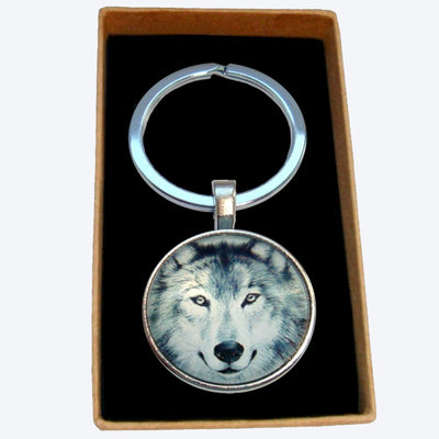 Bassin and Brown Arctic Wolf Keyring - Grey and White